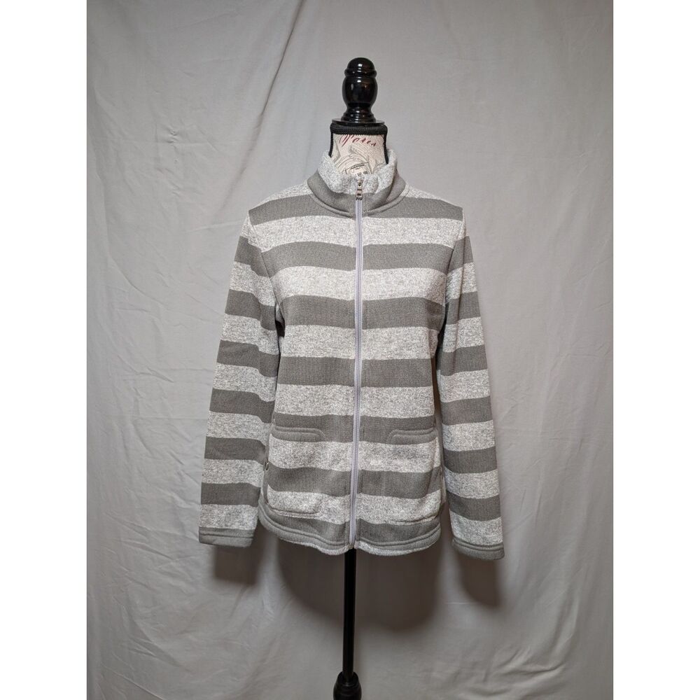 Croft & Barrow Gray Striped Fleece Jacket Zip Up Sweater Jacket Women's Small